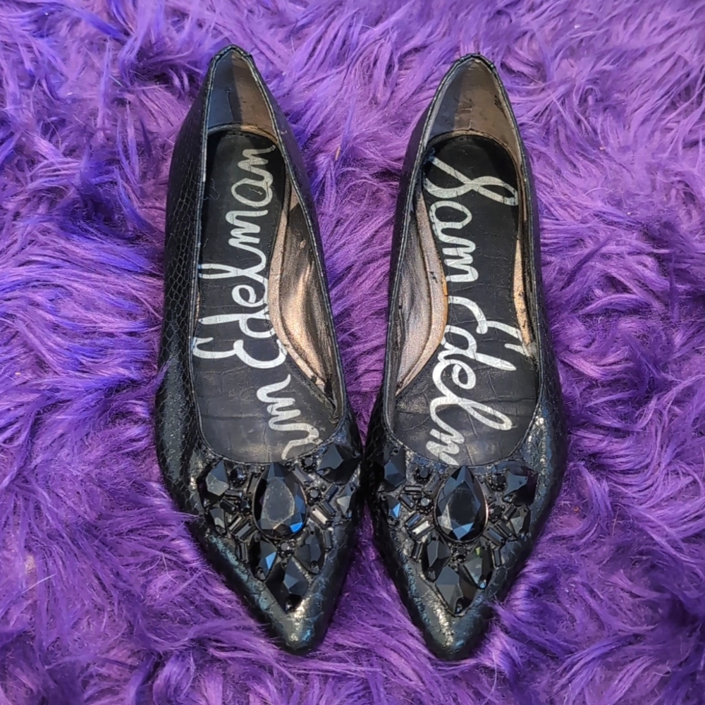 Sam Edelman Black Icelyn Jewelled Pointed Toe Flats Women’s Size 6